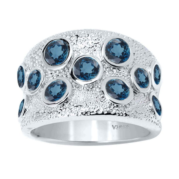 1.90ct Ideal Gifts for Women 925 Sterling Silver Light Swiss Blue Topaz and Diamond Cluster Ring 
